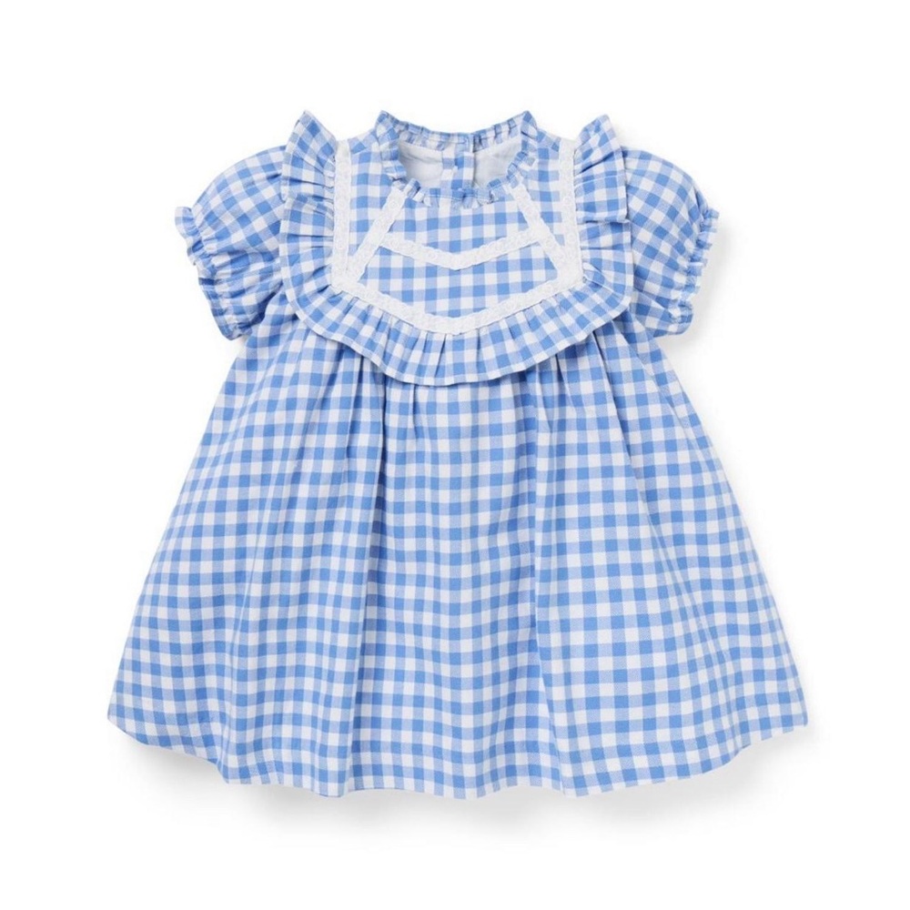 NWT Janie and Jack Baby Girl’s Blue Gingham Ruffle Dress 18-24 Months Toddler